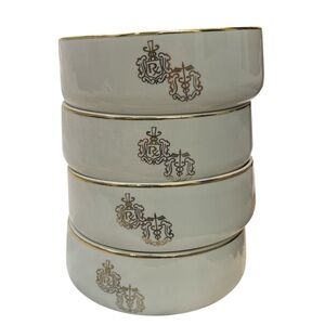 4 Vintage 60s Hall China Bowls Rx Pharmacist Caduceus Cream Gold Owens IL Estate